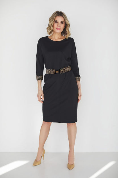 Elegant La Aurora Daydress in Morgan Stretch Knit Fabric with Belt, showcasing its luxurious design, suitable for sizes 42 and above.