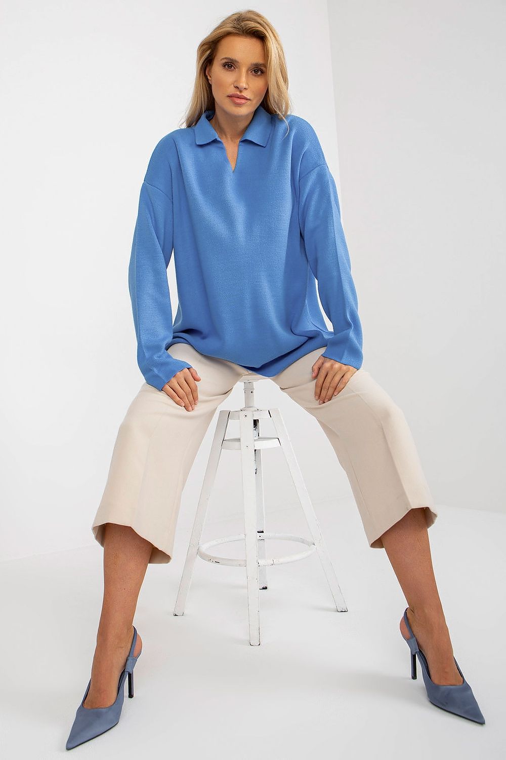 Flat lay of Luxurious Rue Paris Loose Cut Sweater with Heart Neckline and Long Sleeves, highlighting its beautiful colour and texture, ideal for all occasions.