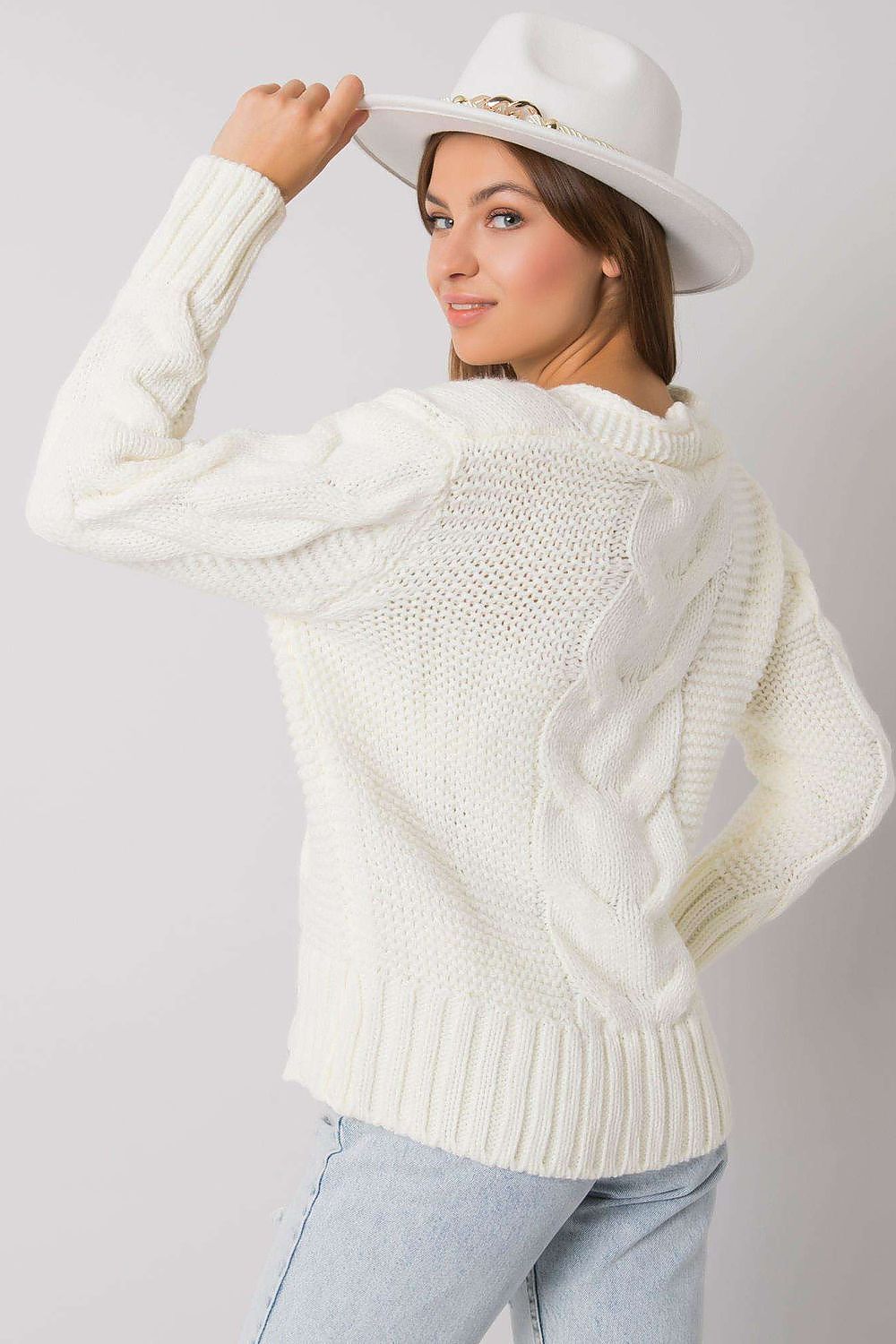 Close-up of the Luxurious Women's Cardigan by Rue Paris showcasing the elegant button-down design and heart neckline.
