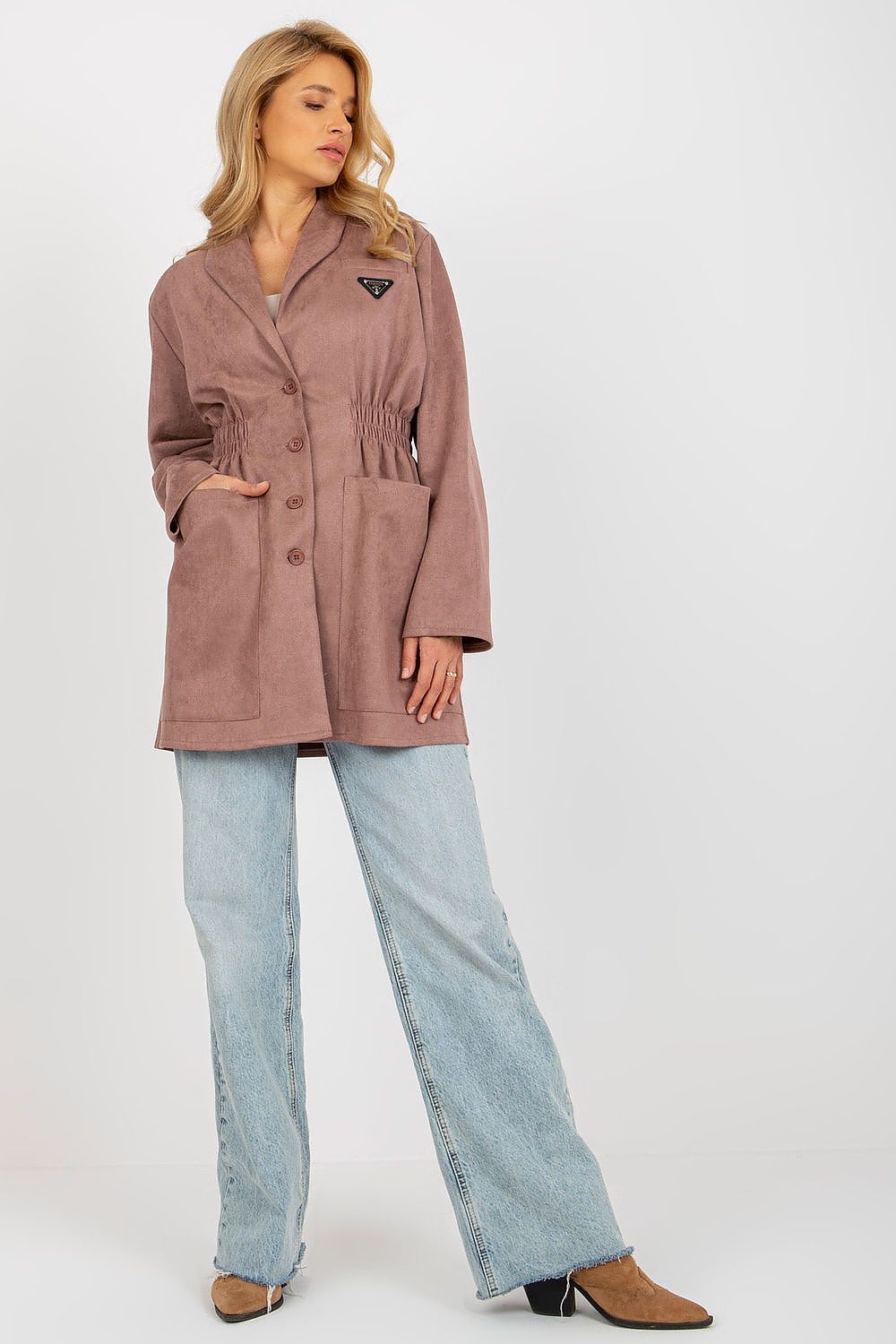 Elegant Women's Long Sleeve Buttoned Coat with Large Pockets by Lakerta, showcasing a sophisticated design made from high-quality cotton, spandex, and polyester blend, ideal for stylish layering in any season.