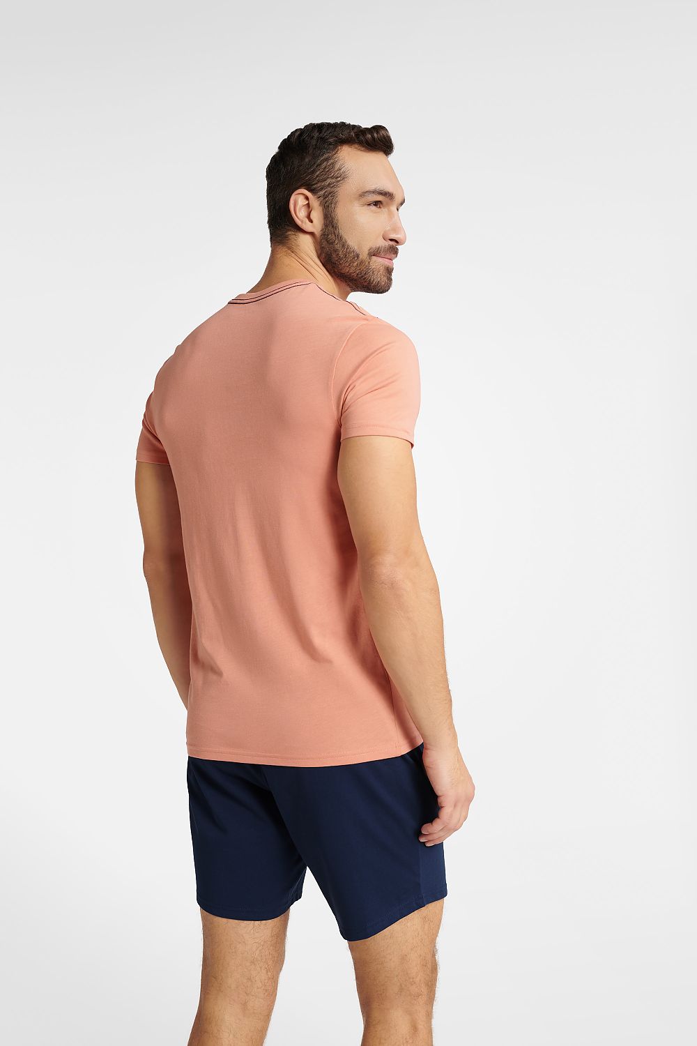 Elegant Men's Fearless Peach Cotton Two-Piece Pajama Set with Surfing Graphic - Henderson, featuring a soft cotton fabric and elastic waistband for superior comfort.