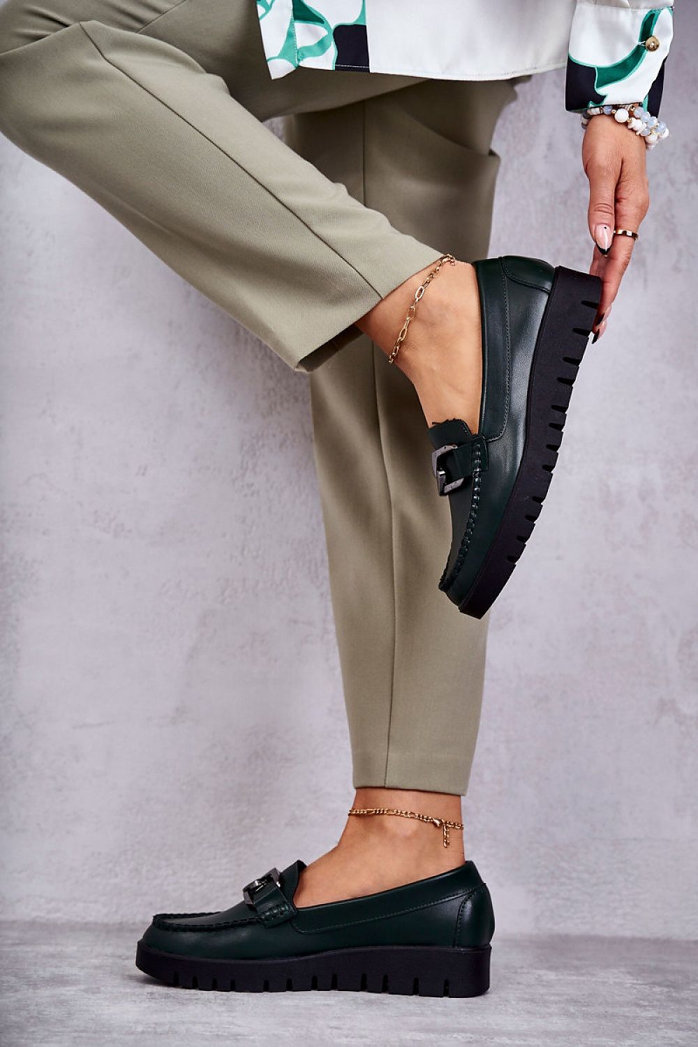 Sophisticated Elegant Half Shoes - Classic Loafers in eco leather with exquisite plastic embellishments, ideal for everyday elegance.