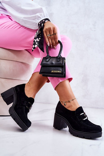 Luxury Mid-Heeled Suede Leather Shoes featuring a padded heel counter, showcasing a stylish design and comfortable fit from Step in Style.