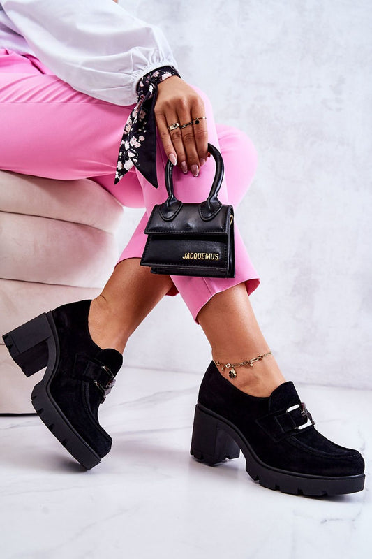 Luxury Mid-Heeled Suede Leather Shoes featuring a padded heel counter, showcasing a stylish design and comfortable fit from Step in Style.