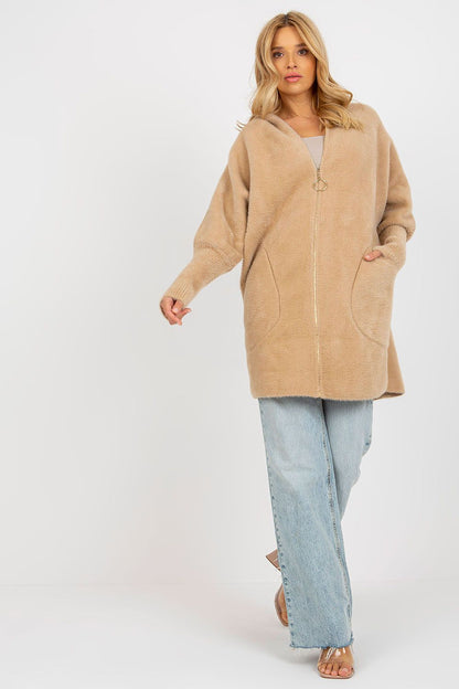 Luxury Women's Coat MBM with Hood, Long Sleeves, Zippered Design & Large Pockets - Sophisticated coat highlighting quality craftsmanship and style.