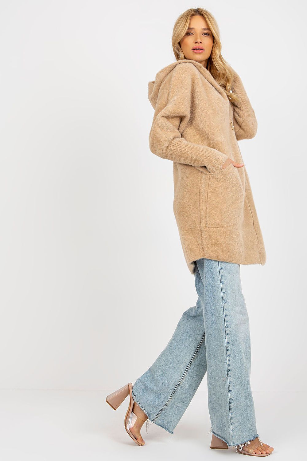 Luxury Women's Coat MBM with Hood, Long Sleeves, and Zippered Design featuring Large Pockets, designed for elegance and comfort.