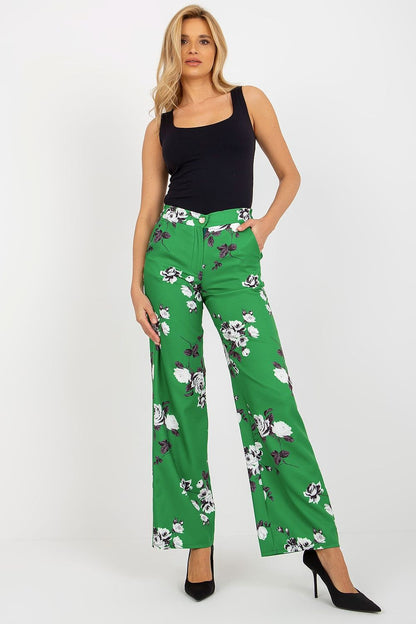Front view of the Elegant High-Waisted Women’s Wide-Leg Trousers by Lakerta, emphasizing the elegant silhouette and high-quality materials.