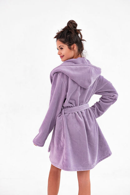 Elegant Sensis Women's Bathrobe featuring a stylish hood and long sleeves, crafted from a luxurious cotton blend with functional pockets.