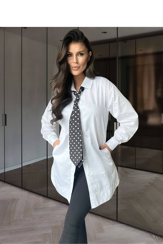 Close-up view of the luxurious fabric of the Elegant Cotton Long Sleeve Button-Down Shirt for Women by O La La.