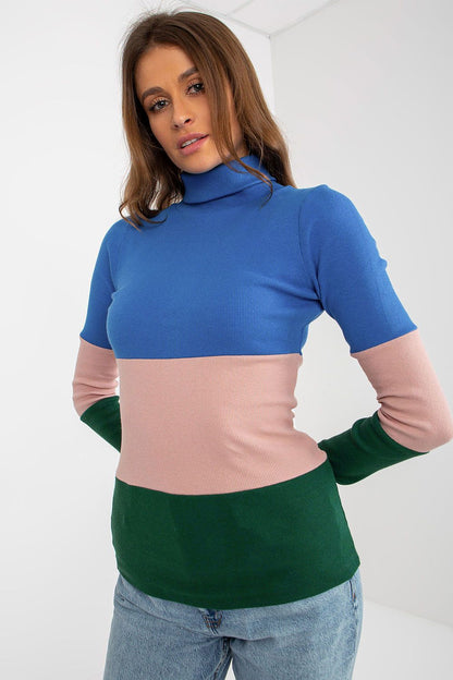 Close-up of the Elegant Women's Ribbed Turtleneck Sweater, emphasizing the soft texture and ribbed detailing of this premium cotton blend long sleeve style.