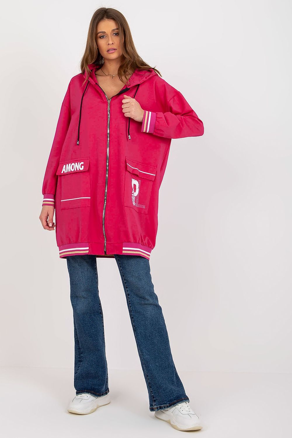 Elegant Women's Extended Cut Hoodie Sweatshirt featuring a stylish zipper and large front pockets, perfect for luxury comfort.