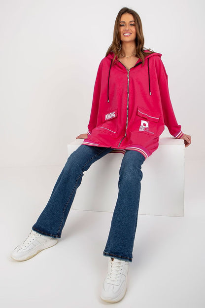 Sleek Women's Extended Cut Hoodie Sweatshirt, beautifully crafted with a functional zipper and large front pockets for sophistication.