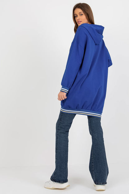 Elegant Women's Extended Cut Hoodie Sweatshirt with Zipper and Large Front Pockets showcased on a modern backdrop.