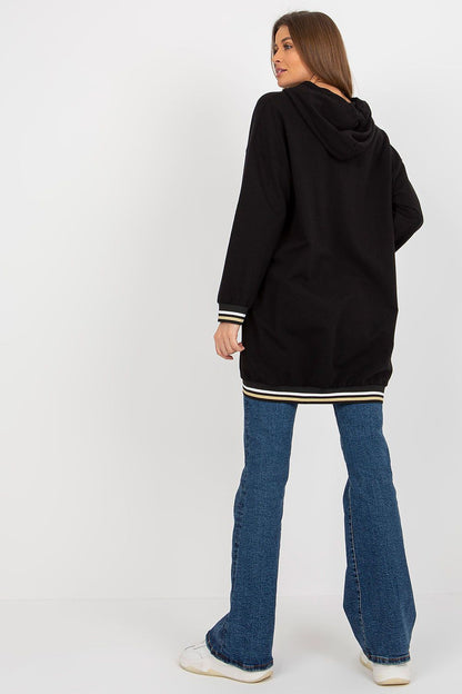 Refined Women's Extended Cut Hoodie Sweatshirt with Zipper and Large Front Pockets styled with trendy accessories.
