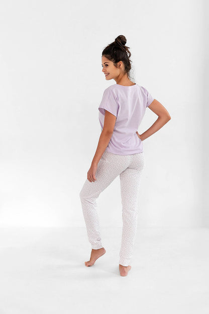 Elegant Luxury Women's Fine Cotton Pyjamas Set, showcasing a stylish Short Sleeve T-Shirt paired with Long Pants for ultimate comfort.