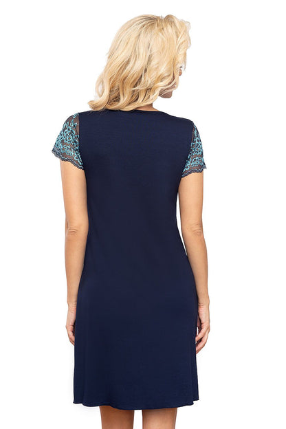 Elegant T!SSI 203 Nightgown showcasing a beautifully crafted two-tone lace trim with wide shoulder straps and a chic V-neck silhouette, ideal for stylish loungewear.