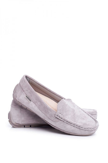 Refined light grey suede moccasins featuring a luxury design with a natural leather insole, ideal for both casual and elegant outfits, by Step in style.