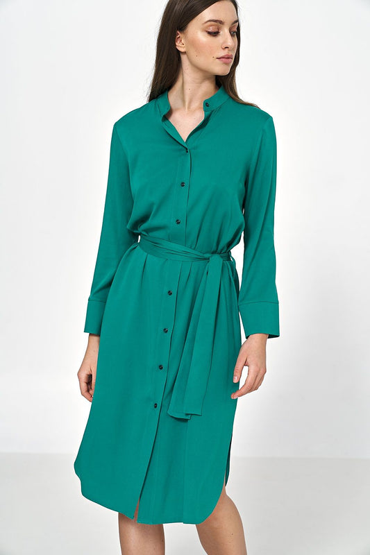 Elegant midi viscose dress by Nife featuring a flattering fit and stylish design, displayed on a model in a vibrant green hue, perfect for women who appreciate luxury and comfort.
