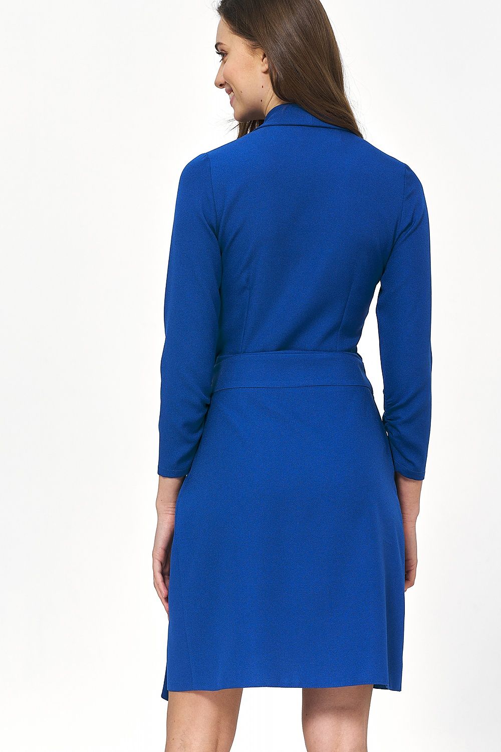 Refined back view of a blue spandex-blend daydress by Nife, showcasing a sleek silhouette and modern design, ideal for elegant occasions.