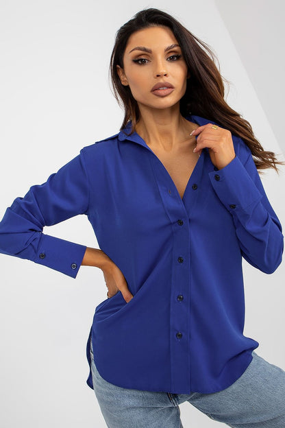 Elegant Lakerta women's long sleeve button-down shirt in royal blue, perfect for sophisticated everyday wear.