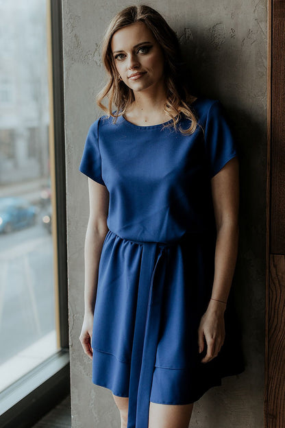 Tessita Luxurious Daydress with short sleeves, featuring an elegant elastic waistband and double-layered flared bottom, perfect for summer outings.