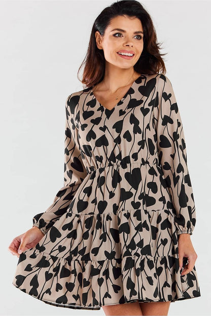 Trendy Awama mini dress adorned with a playful heart print, perfect for every occasion.