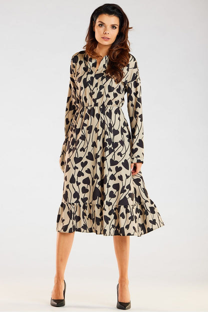 Sophisticated Midi Dress featuring a stylish heart motif, designed by Awama, captured in a full pose showcasing its elegant silhouette and flared hem, perfect for stylish occasions.
