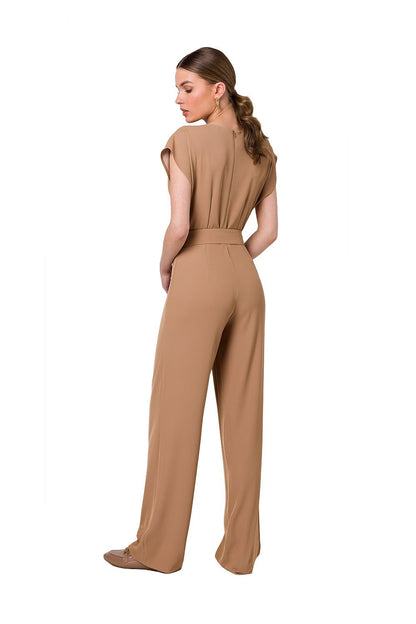 Stylove beige jumpsuit viewed from the back, highlighting its elegant lines and contemporary style, an excellent choice for upscale occasions.