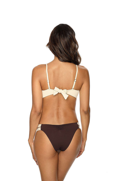 Sophisticated back view of the Etna luxury two-piece swimsuit, highlighting the adjustable straps and stylish bow detail at the back.