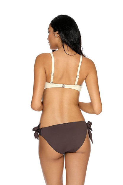 Sophisticated view of the back of the Etna bikini swimsuit, highlighting adjustable straps and graceful bow-tied bottoms, designed for a chic and refined beachwear experience.