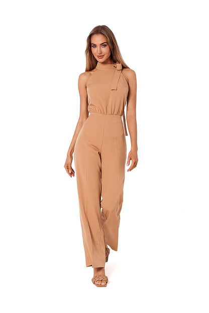 Sophisticated nude halter neck pantsuit by Moe, designed with a stylish tie detail and a comfortable fit, ideal for formal events.