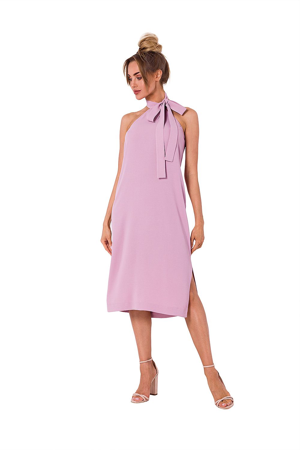 Elegant halter neck crepe daydress by Moe, featuring a stylish design with a bow tie detail, perfect for day or evening occasions.