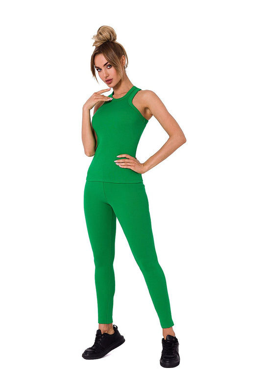 Chic green ribbed boxer shirt by Moe showcased with fitted bottoms, perfect for a sophisticated look.