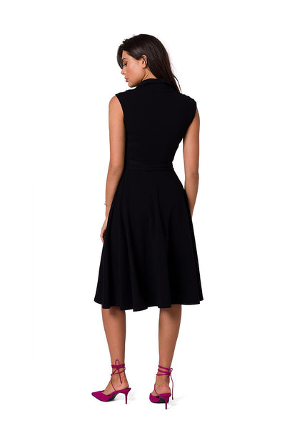 Refined sleeveless daydress with collar and flowing silhouette in elegant black, showcasing a luxurious look, by BeWear.