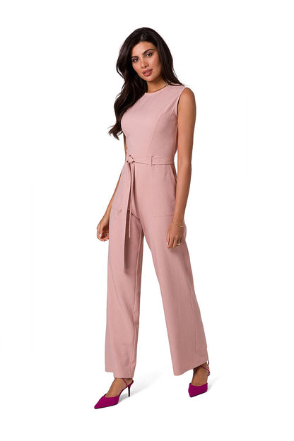Luxury sleeveless jumpsuit by BeWear showcasing a tie belt and patch pockets, ideal for summer elegance.