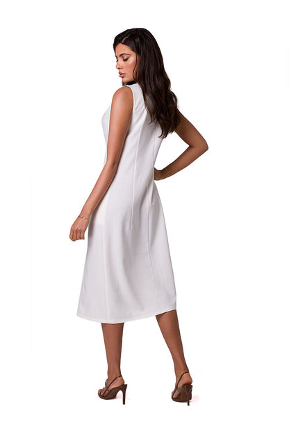 Back view of elegant sleeveless daydress in white by BeWear, highlighting its sophisticated silhouette and comfortable fit for summer styling.