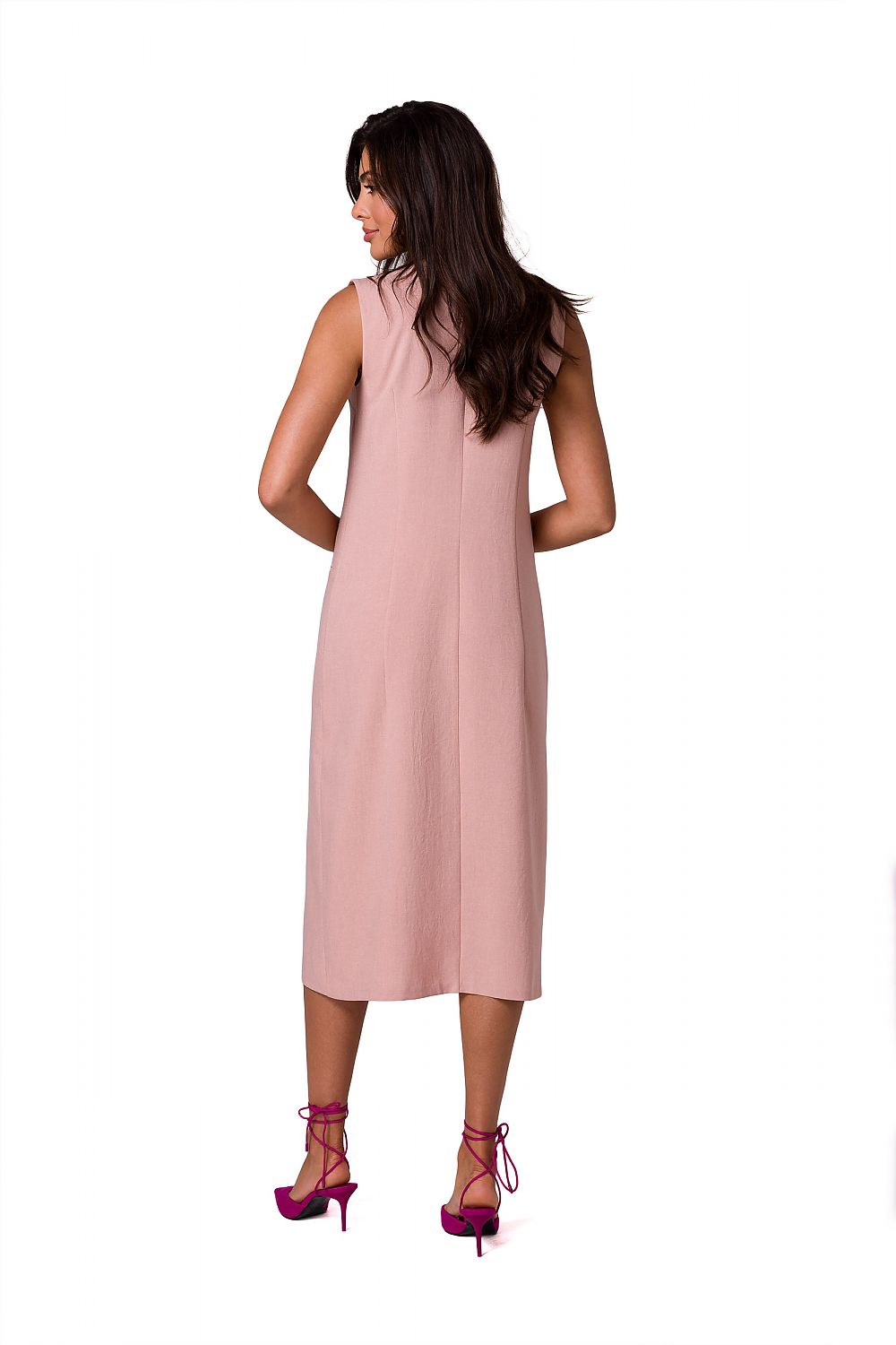 Elegant sleeveless daydress by BeWear in soft pink, showcasing a minimalist design with a sleek finish, perfect for summer styling.