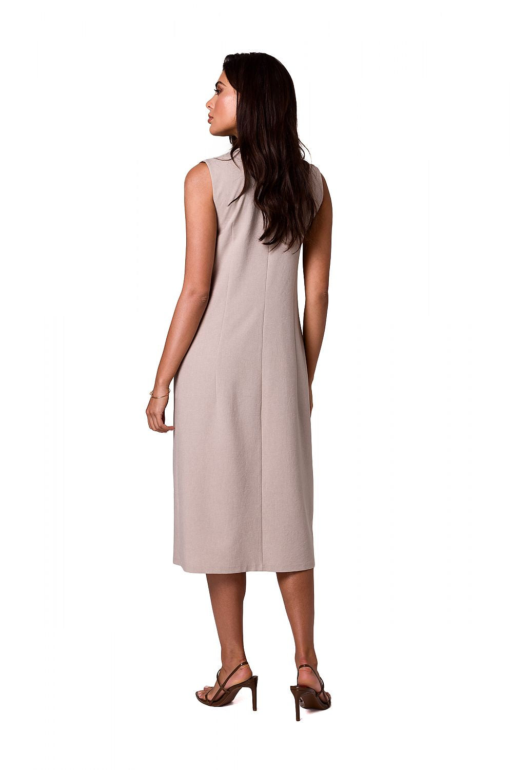 Back view of the elegant sleeveless daydress by BeWear, highlighting its sleek minimalist silhouette and tailored fit, ideal for summer elegance.