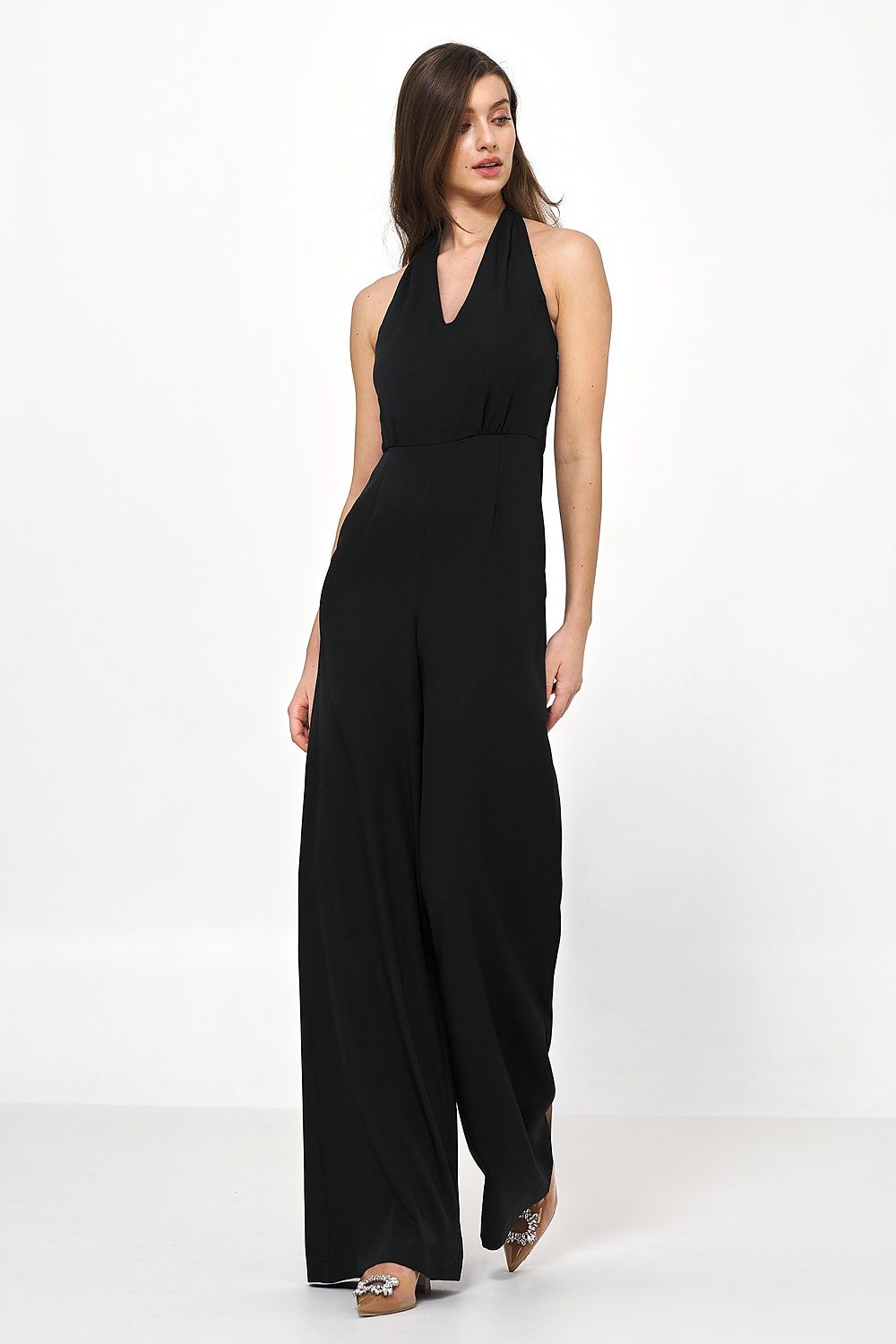 Glamorous Nife black jumpsuit featuring a sleek design and wide leg pants, perfect for evening wear.