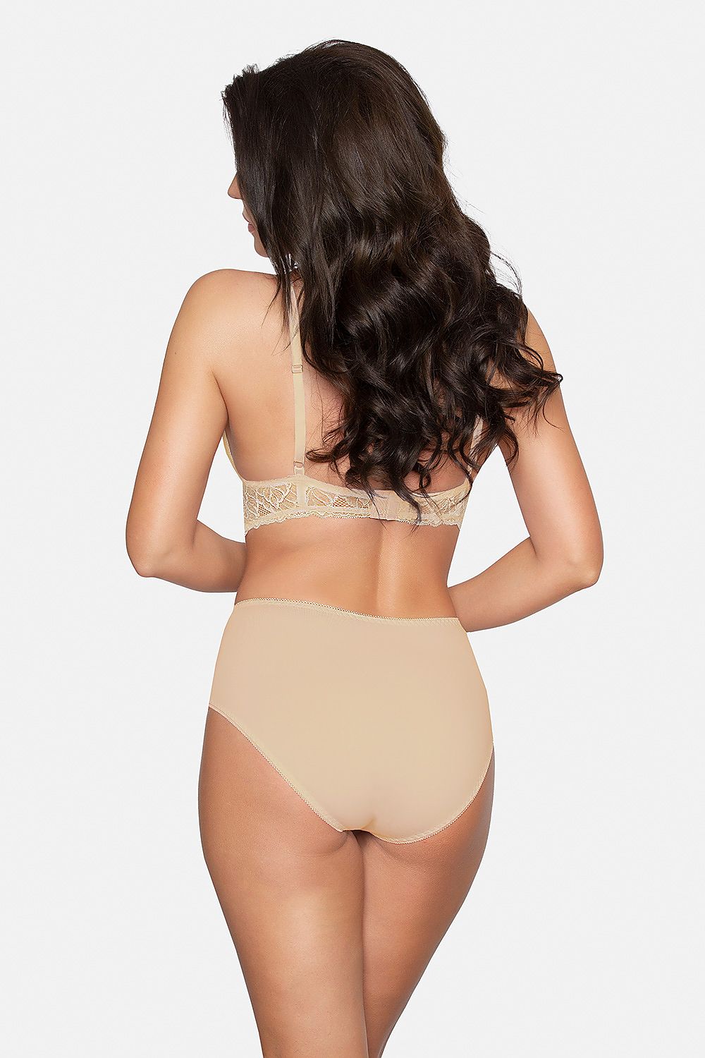 Stylish back view of luxurious cotton lace panties by Babell, emphasizing the seamless fit and exquisite lace detailing, ideal for all-day wear.
