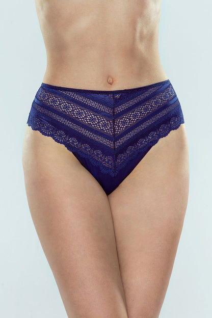 Eldar Brazilian cut cotton panties in navy blue, featuring elegant lace detailing for luxurious comfort and style. Perfect for a refined lingerie collection.