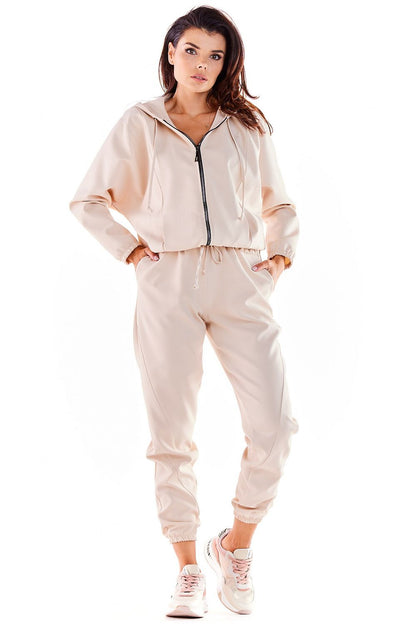 Front view of a luxurious urban sporty hooded sweatshirt by Awama, showcasing a zippered closure and chic style, ideal for the modern wardrobe.