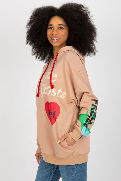 Sophisticated women's hoodie sweatshirt from Fancy, featuring a unique design with long sleeves and practical side pockets.