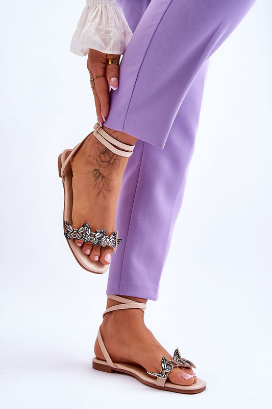 Elegant Eco Leather Women's Flat-Heeled Sandals by Step in Style featuring unique butterfly strap design, perfect for summer fashion.