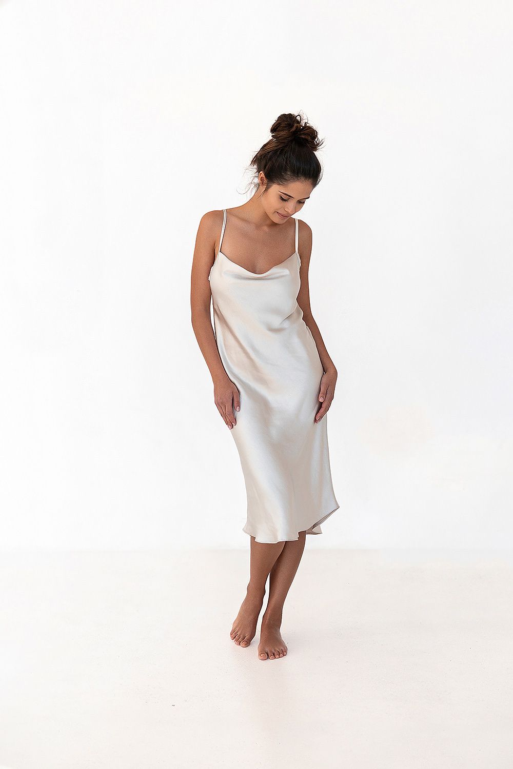 Elegant women's luxury satin nightshirt by Sensis, featuring thin straps and softly fitted silhouette, perfect for a comfortable yet sophisticated nightwear.