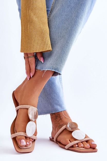 Elegant women's eco-suede flip-flops featuring decorative marble imitation stones by Step in style, perfect for luxurious summer outfits.