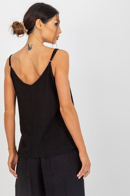 Stylish back view of a black loose-fitting V-neck shirt by Och Bella, designed for luxury comfort in loungewear.
