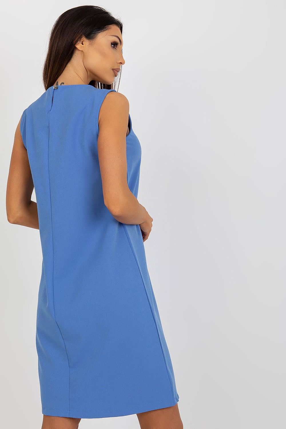 Back view of the luxurious Och Bella sleeveless daydress in blue, highlighting its elegant cut and refined details.