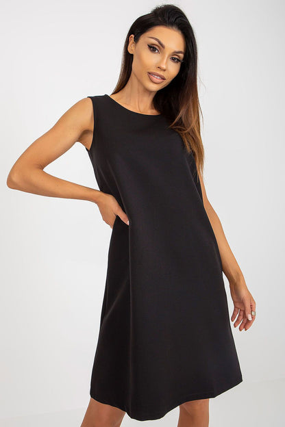 Elegant black sleeveless daydress by Och Bella, tailored fit emphasizing style and sophistication, perfect for any occasion.