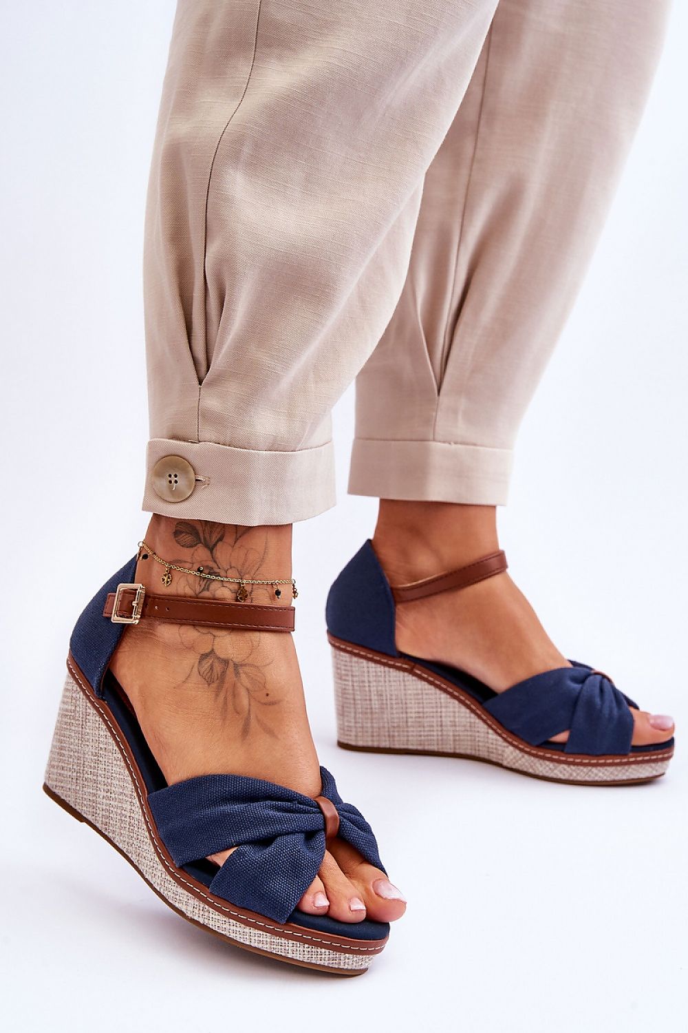 Chic women's sandals by Step in Style, featuring a vibrant navy colour, 8cm heel, and complemented by stylish ankle bracelets, ideal for sophisticated summer looks.